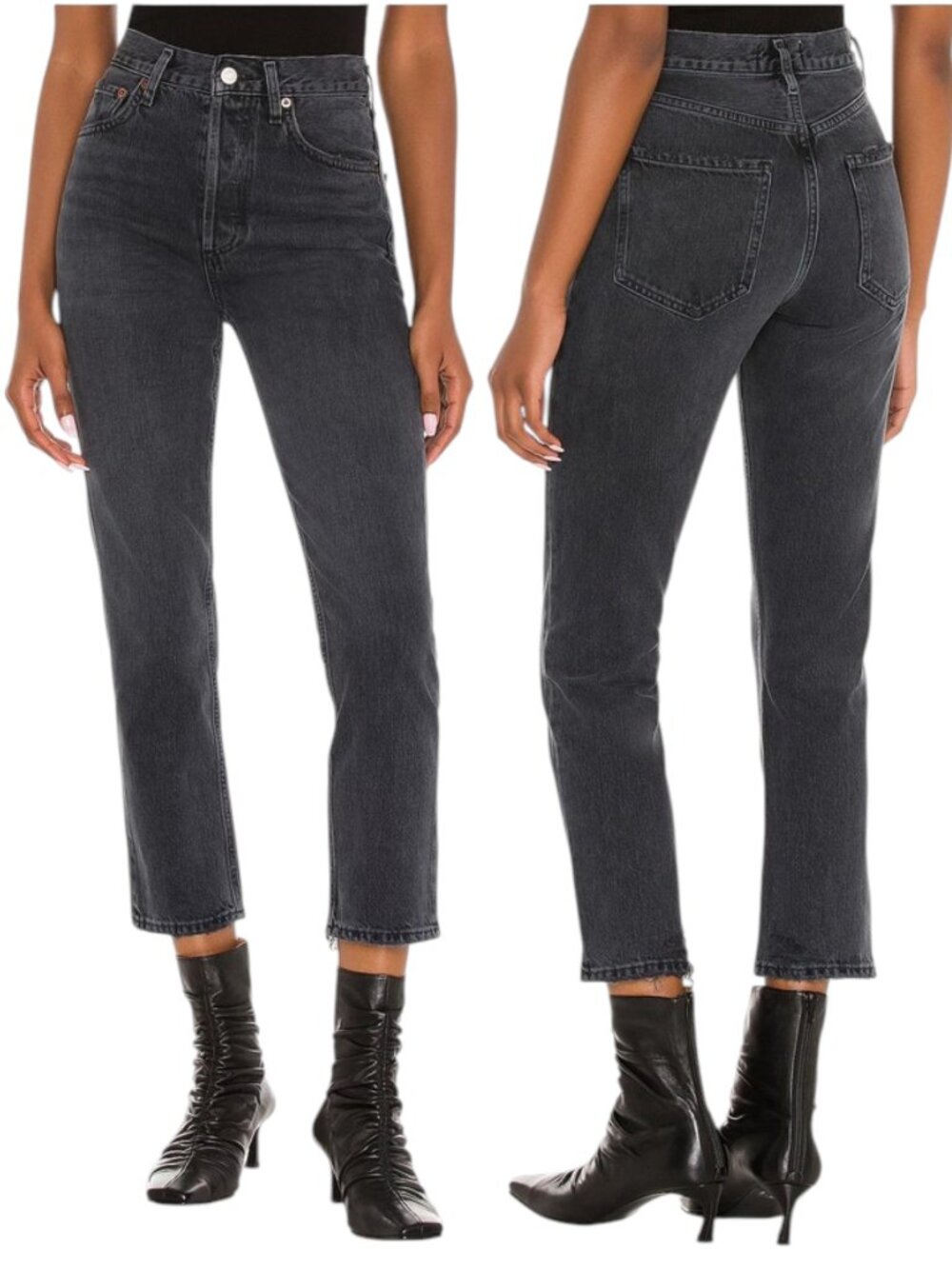 AGOLDE Riley High Rise Straight Crop Jeans in Black Edit, Button Fly Size 28